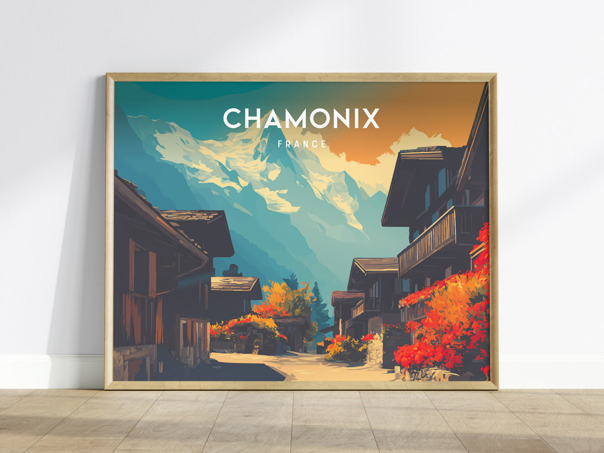 Chamonix, France Landscape Poster | Snow-Capped Alps Vacation Wall Art — framed wall art