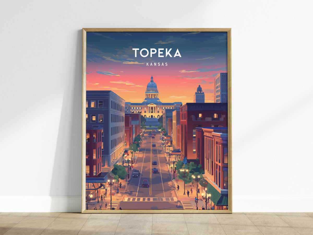 Topeka, Kansas Poster | Heartland Capitol Skyline Travel Wall Art — framed wall art