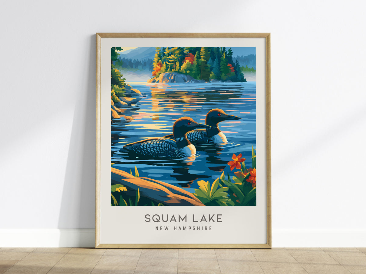 Squam Lake Matte Border Poster | New Hampshire Vacation Wall Art — framed wall art