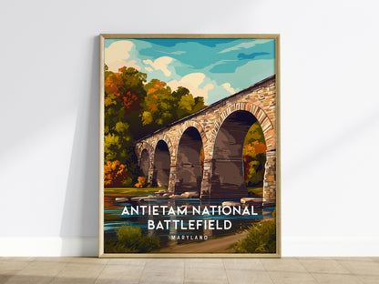 Antietam National Battlefield, Maryland Poster | Civil War Monument & Rolling Fields Wall Art — framed wall art