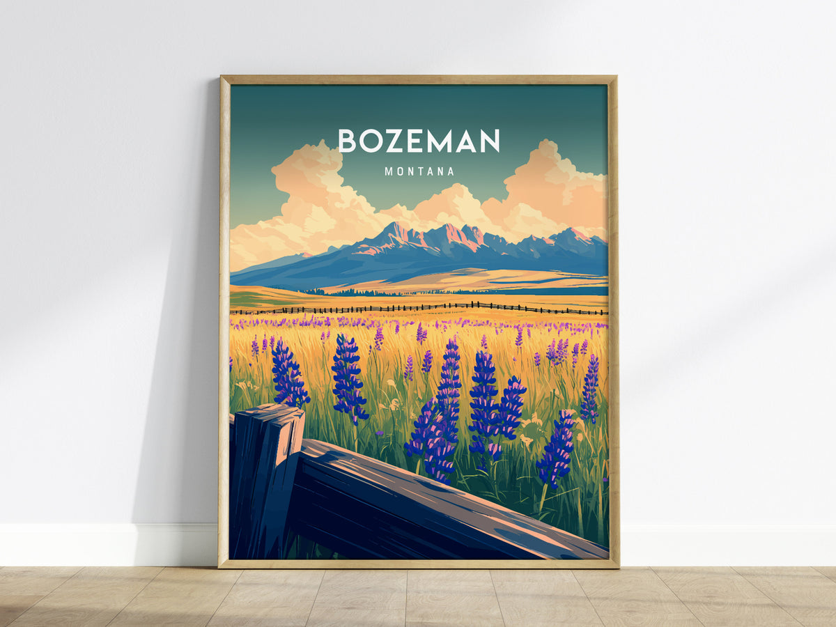 Bozeman, Montana Poster | Mountain Valley Adventure Wall Art — framed wall art