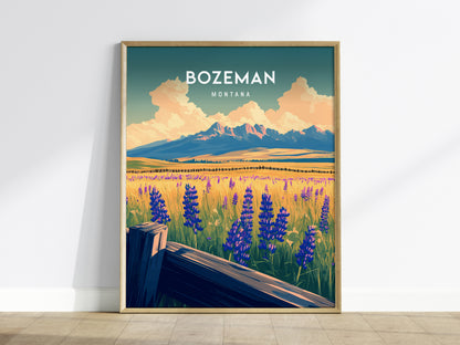 Bozeman, Montana Poster | Mountain Valley Adventure Wall Art — framed wall art