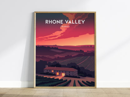 Rhône Valley, France Poster | Vineyard & River Countryside Wall Art — framed wall art