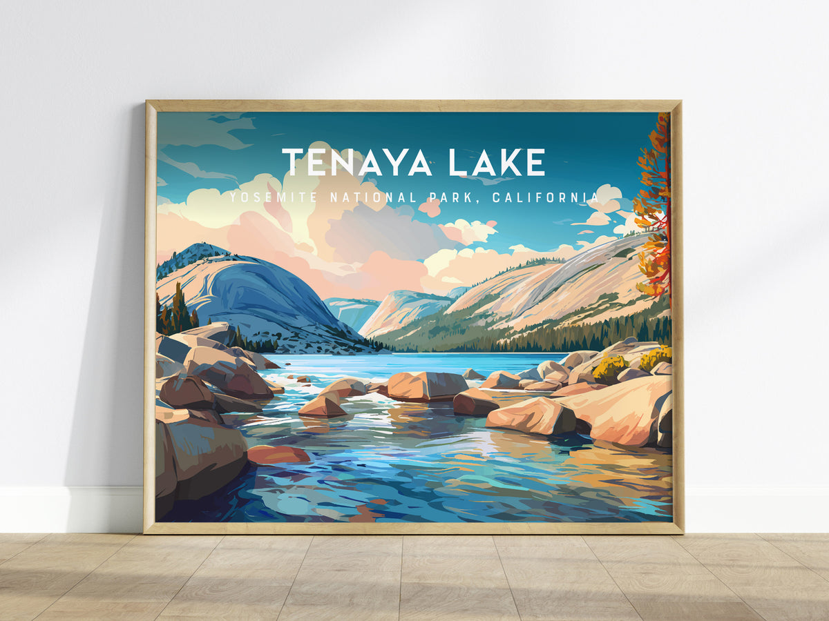 Tenaya Lake Landscape Poster | Yosemite National Park, California Travel Wall Art — framed wall art