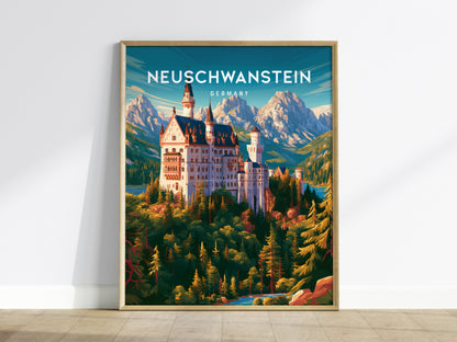 Neuschwanstein, Germany Poster | Fairytale Castle Bavarian Alps Wall Art — framed wall art