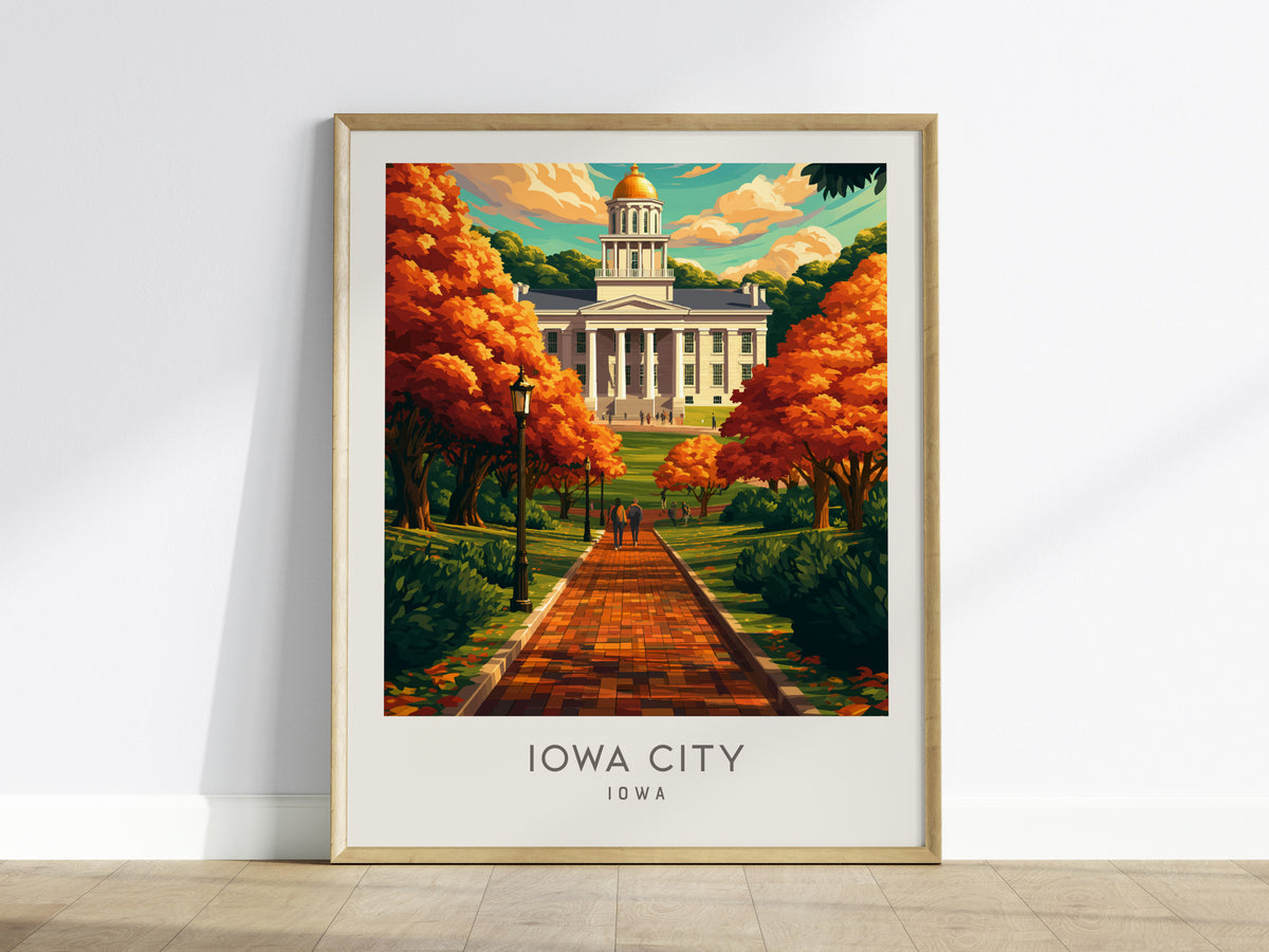 Iowa City Matte Border Poster | Iowa Destination Print Travel Wall Art — framed wall art