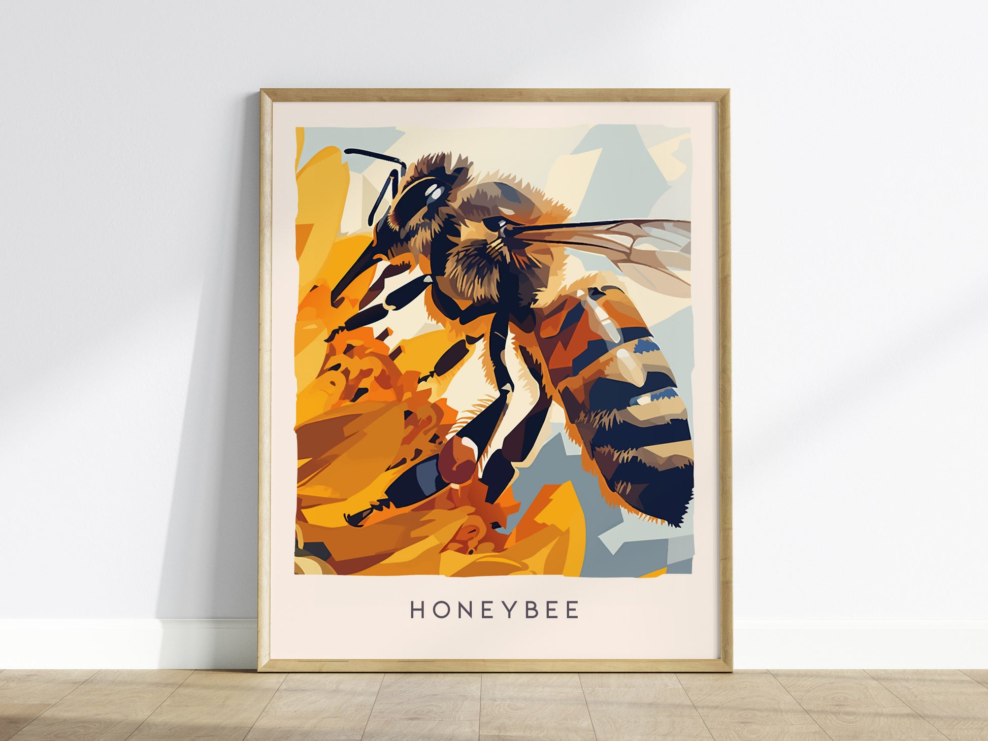Honeybee, Wildlife Poster | Golden Pollinator Botanical Garden Wall Art — framed wall art
