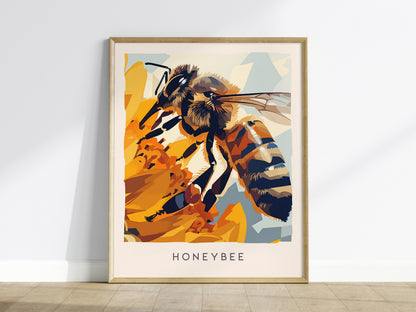 Honeybee, Wildlife Poster | Golden Pollinator Botanical Garden Wall Art — framed wall art