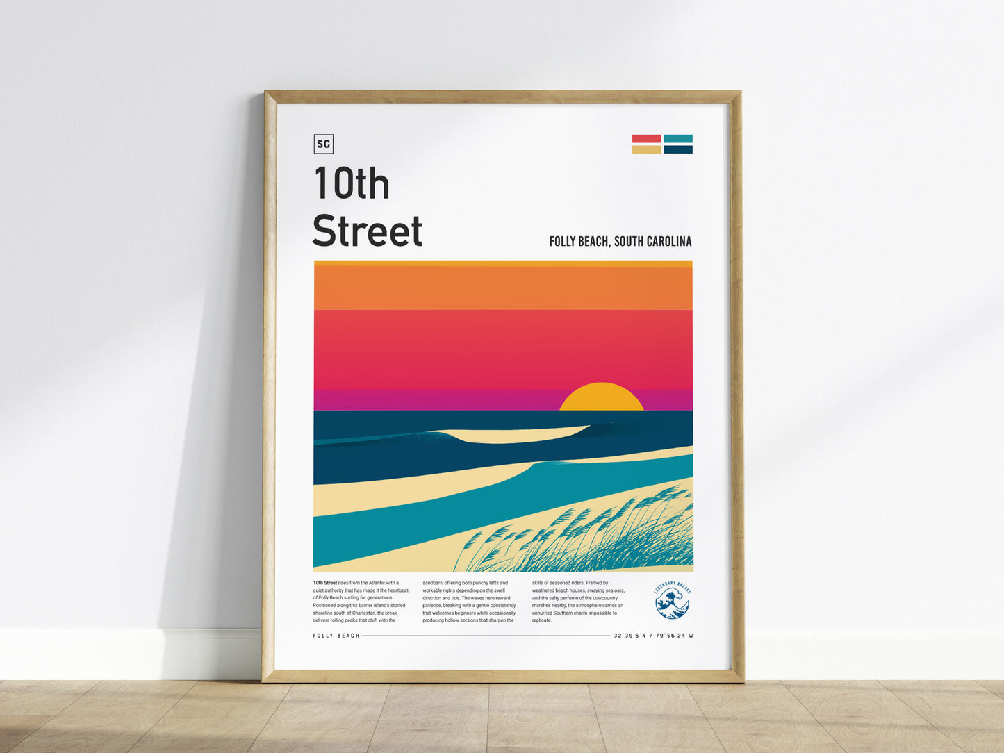 10th Street, Folly Beach, South Carolina Poster | Surf Wall Art & Beach House Decor — framed wall art