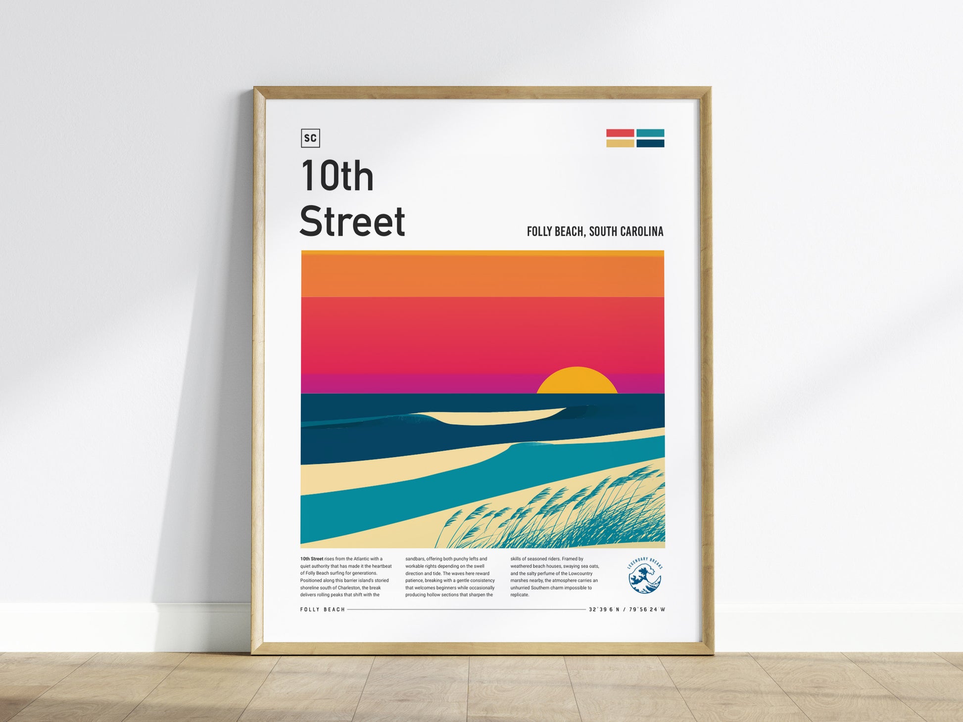 10th Street, Folly Beach, South Carolina Poster | Surf Wall Art & Beach House Decor — framed wall art