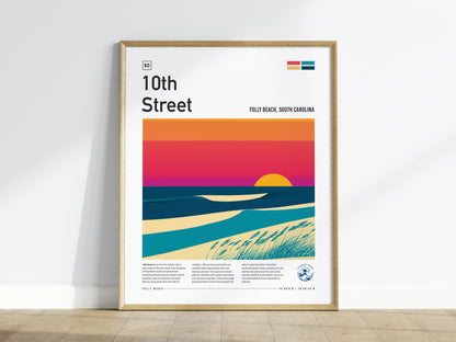 10th Street, Folly Beach, South Carolina Poster | Surf Wall Art & Beach House Decor — framed wall art