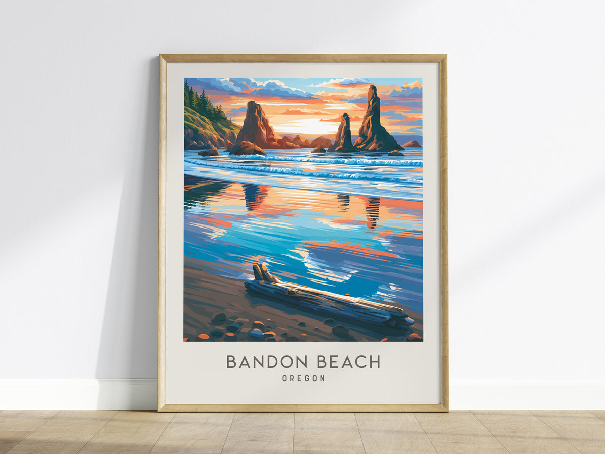 Bandon Beach Matte Border Poster | Oregon Coastal Beach Decor — framed wall art
