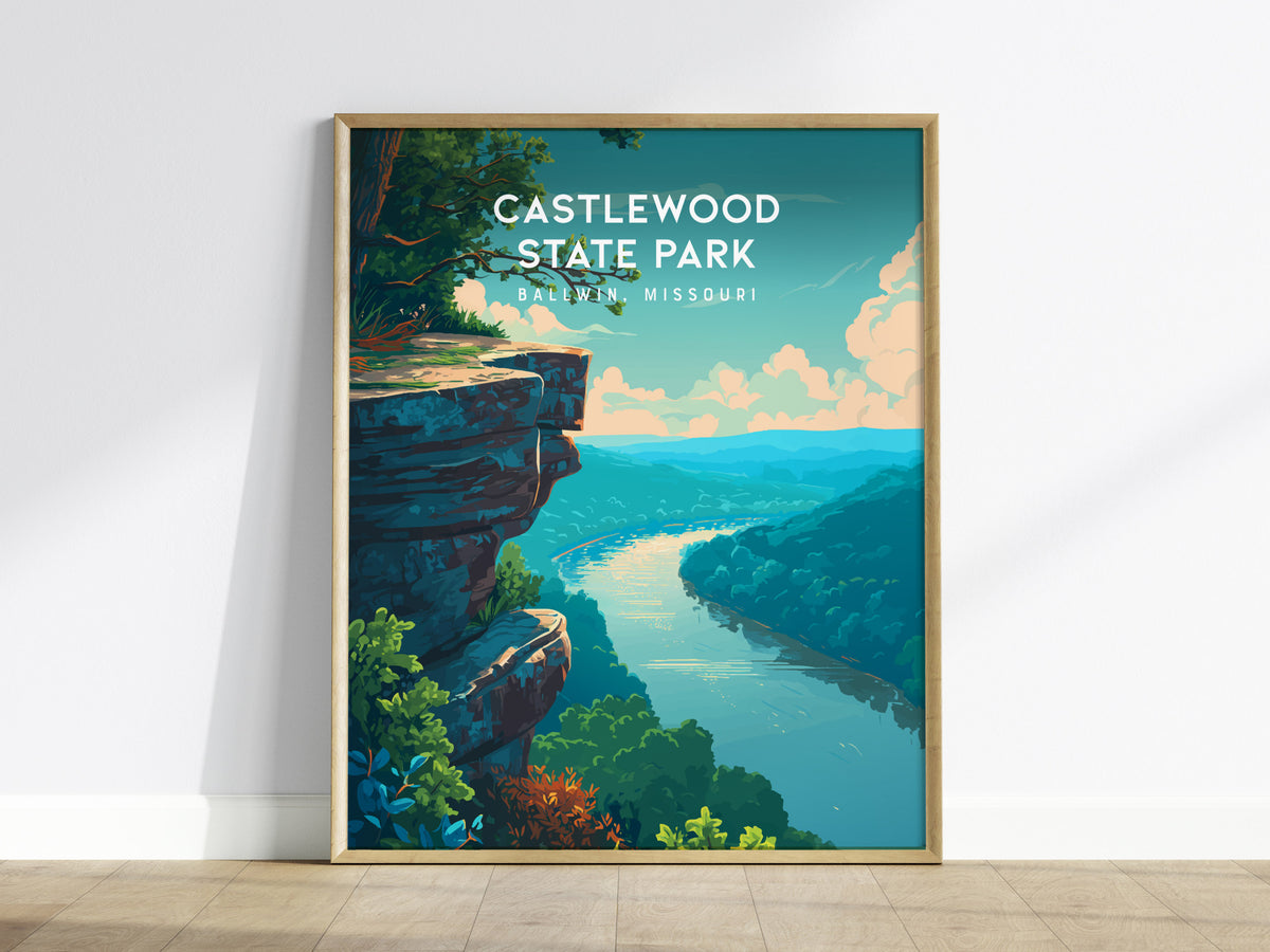Castlewood State Park, Ballwin, Missouri Poster | River Bluffs & Forest Trail Wall Art — framed wall art