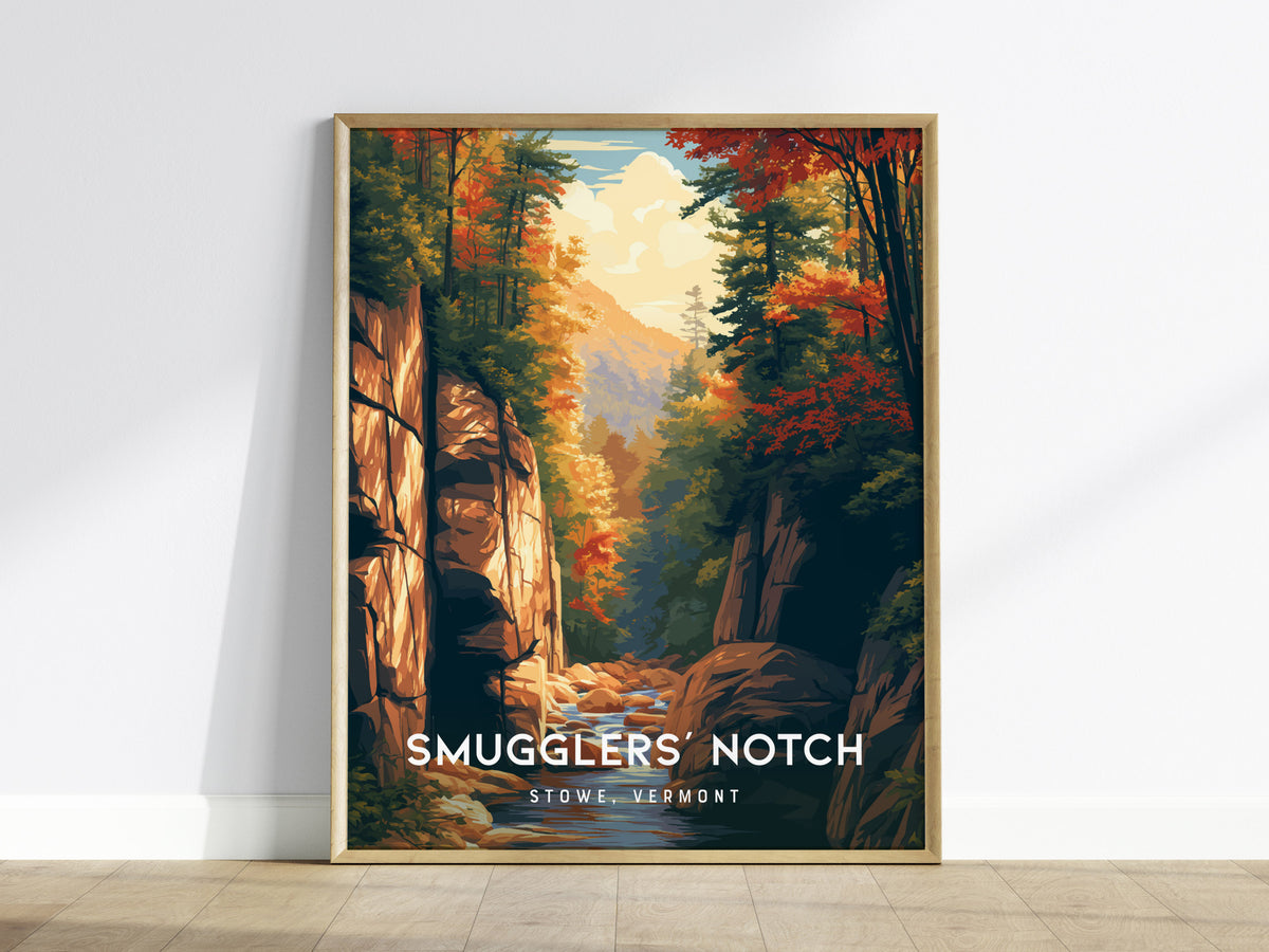Smugglers' Notch, Stowe, Vermont Poster | Mountain Pass Destination Print Wall Art — framed wall art