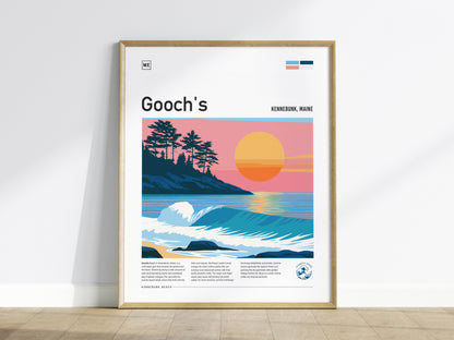 Gooch's Beach, Kennebunk, Maine Poster | Rocky Shore & Rolling Waves Wall Art — framed wall art