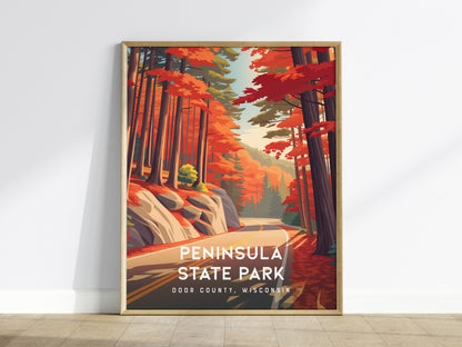 Peninsula State Park, Door County, Wisconsin Poster | Bluffs & Birch Forest Travel Wall Art — framed wall art
