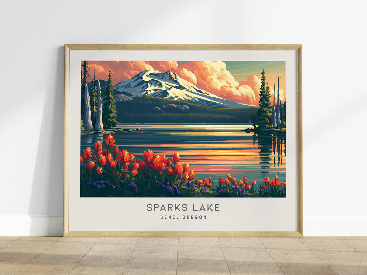 Sparks Lake Landscape Matte Border Poster | Bend, Oregon Travel Gift Wall Art — framed wall art