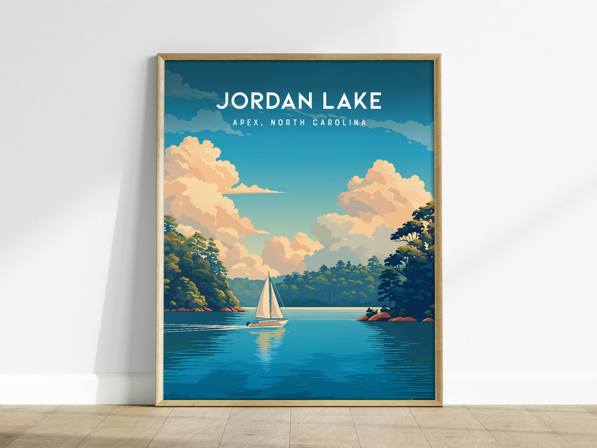 Jordan Lake, Apex, North Carolina Poster | Lakeside Serenity Travel Wall Art — framed wall art