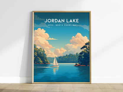 Jordan Lake, Apex, North Carolina Poster | Lakeside Serenity Travel Wall Art — framed wall art