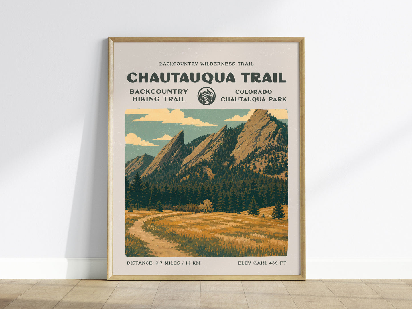 Chautauqua Trail, Boulder Poster | Hiker Gift | Flatirons Backcountry Block Print Wall Art — framed wall art