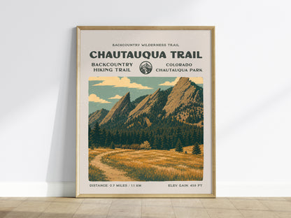 Chautauqua Trail, Boulder Poster | Hiker Gift | Flatirons Backcountry Block Print Wall Art — framed wall art