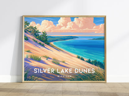 Silver Lake Dunes, Michigan Landscape Poster | Beach House Decor & Scenic Wall Art — framed wall art
