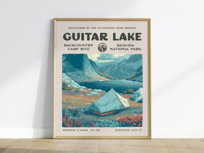 Guitar Lake, Sequoia National Park Poster | Hiker Gift | Backcountry Trail Wall Art — framed wall art