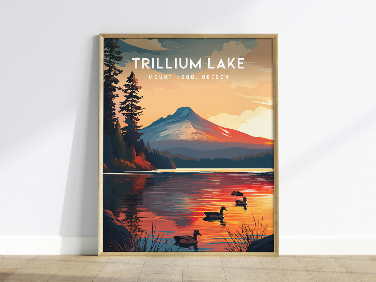 Trillium Lake, Mount Hood, Oregon Poster | Alpine Reflection Destination Print Wall Art — framed wall art