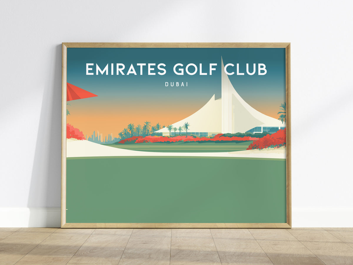 Emirates Golf Club Landscape Poster | Dubai Links Poster & Country Club Decor Wall Art — framed wall art