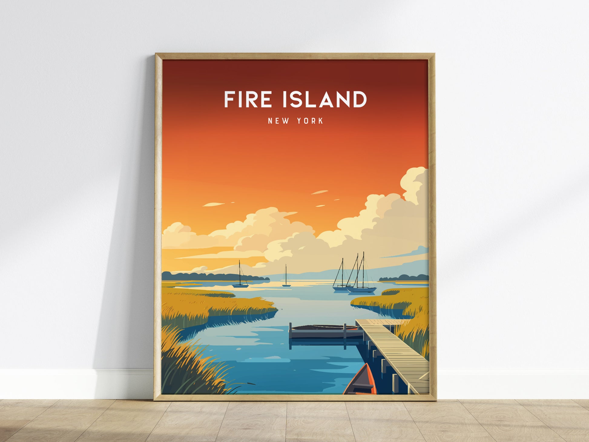 Fire Island, New York Poster | Dunes & Lighthouse Seaside Wall Art — framed wall art