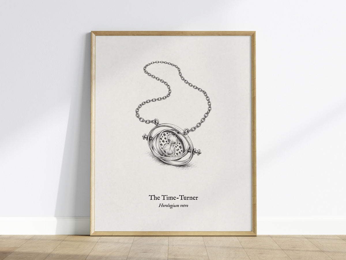 The Time-Turner Poster | Horologium Retro Pen and Ink Print | Vintage Scientific Illustration Wall Art — framed wall art