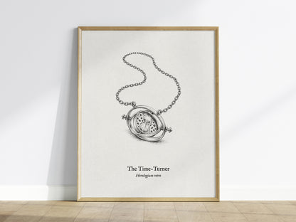 The Time-Turner Poster | Horologium Retro Pen and Ink Print | Vintage Scientific Illustration Wall Art — framed wall art