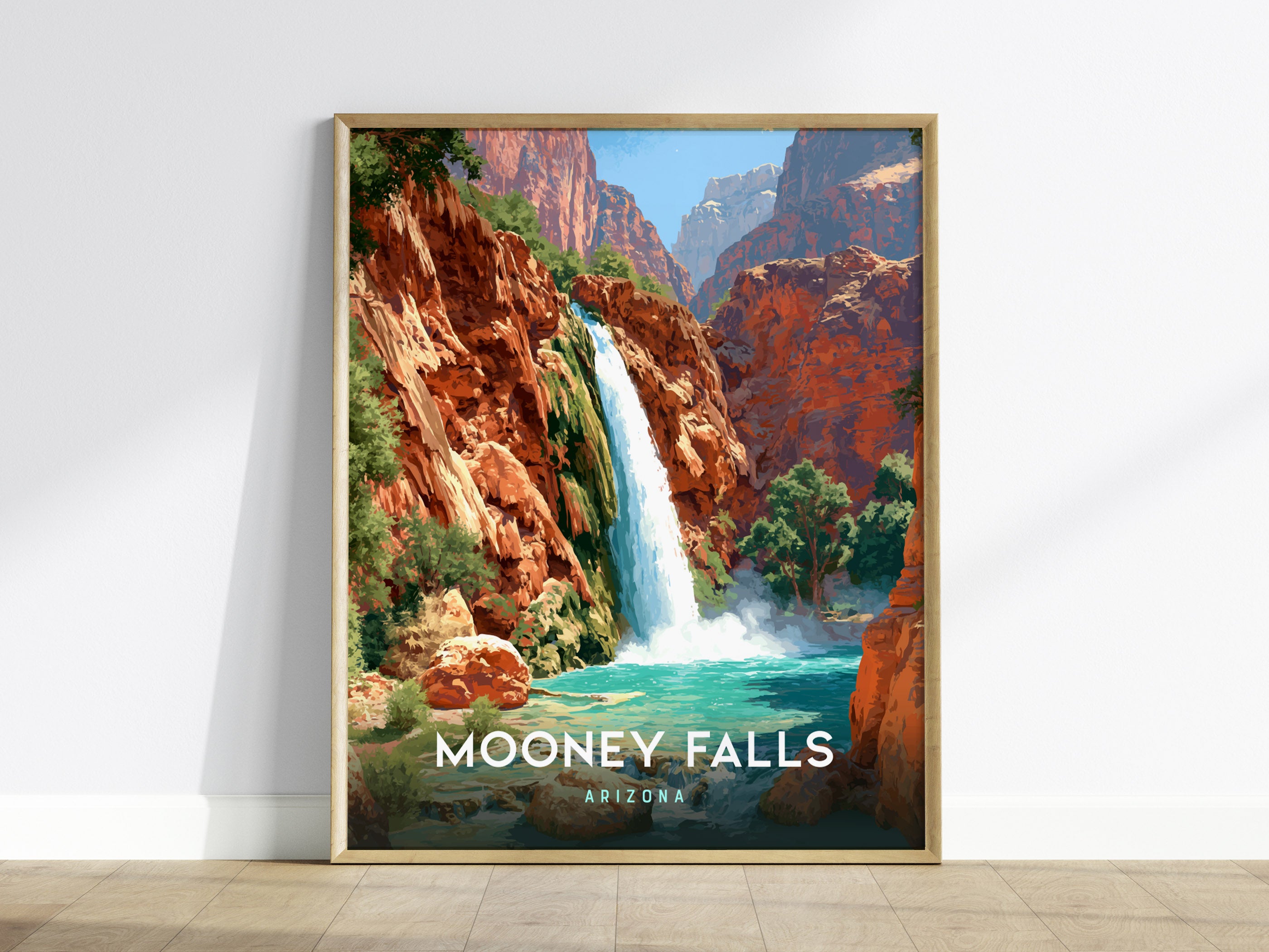 Mooney Falls, Arizona Poster | Turquoise Cascade Canyon Wall Art