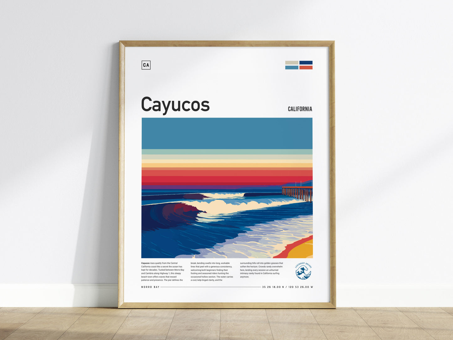 Cayucos, California Poster | Sun-Soaked Surf Town Coastal Wall Art — framed wall art