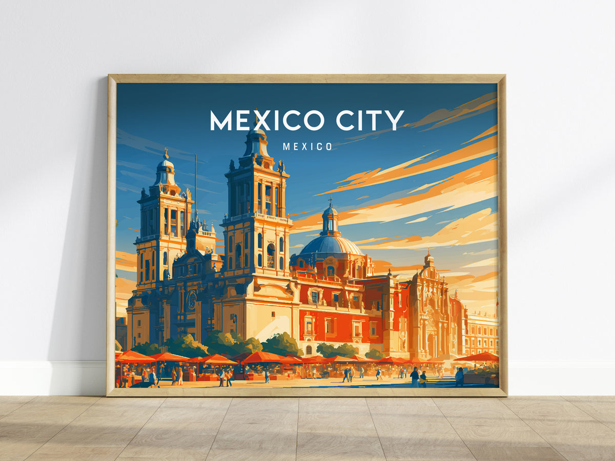 Mexico City Landscape Poster | Mexico Travel Gift Framed or Unframed Wall Art — framed wall art