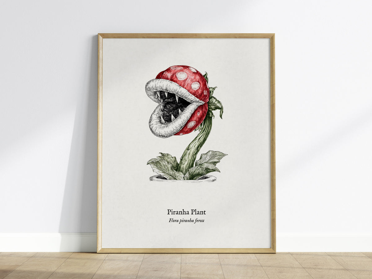 Piranha Plant Poster | Flora Piranha Ferox Pen and Ink Print | Vintage Scientific Illustration Wall Art — framed wall art