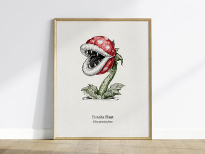 Piranha Plant Poster | Flora Piranha Ferox Pen and Ink Print | Vintage Scientific Illustration Wall Art — framed wall art