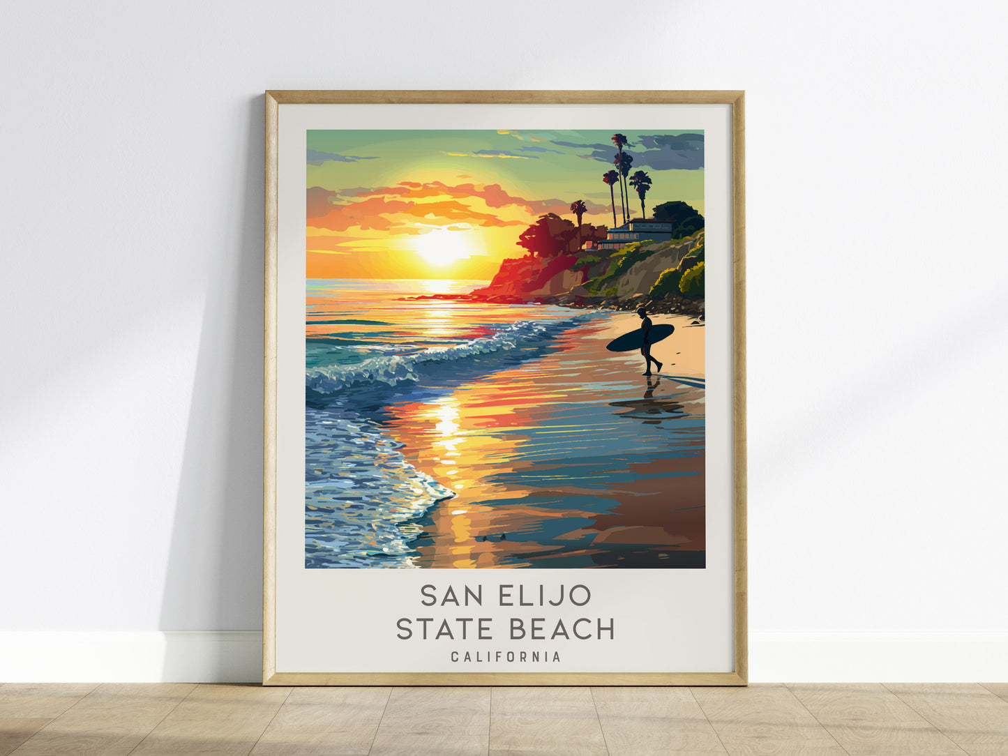 San Elijo State Beach Matte Border Poster | California Travel Wall Art — framed wall art