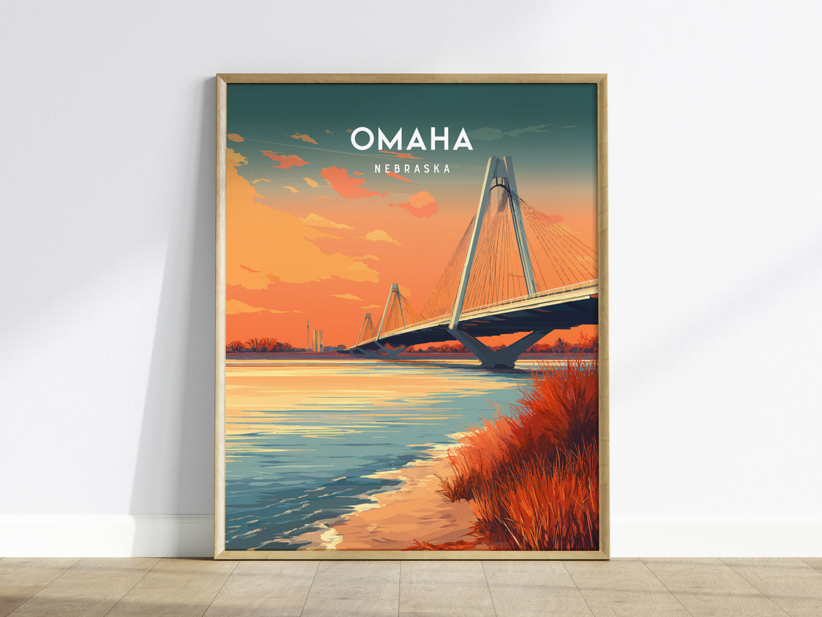 Omaha, Nebraska Poster | Heartland Skyline Destination Print Wall Art — framed wall art