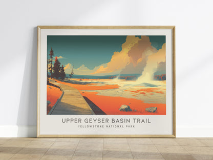 Upper Geyser Basin Trail Landscape Matte Border Poster | Yellowstone National Park Framed or Unframed Travel Gift — framed wa