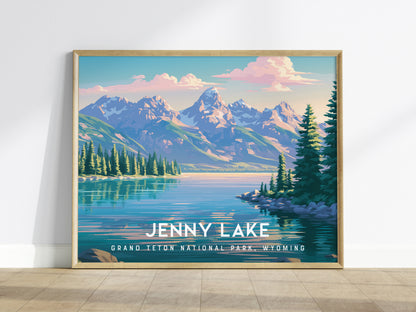 Jenny Lake Landscape Poster | Grand Teton National Park, Wyoming Framed or Unframed Travel Gift Wall Art — framed wall art