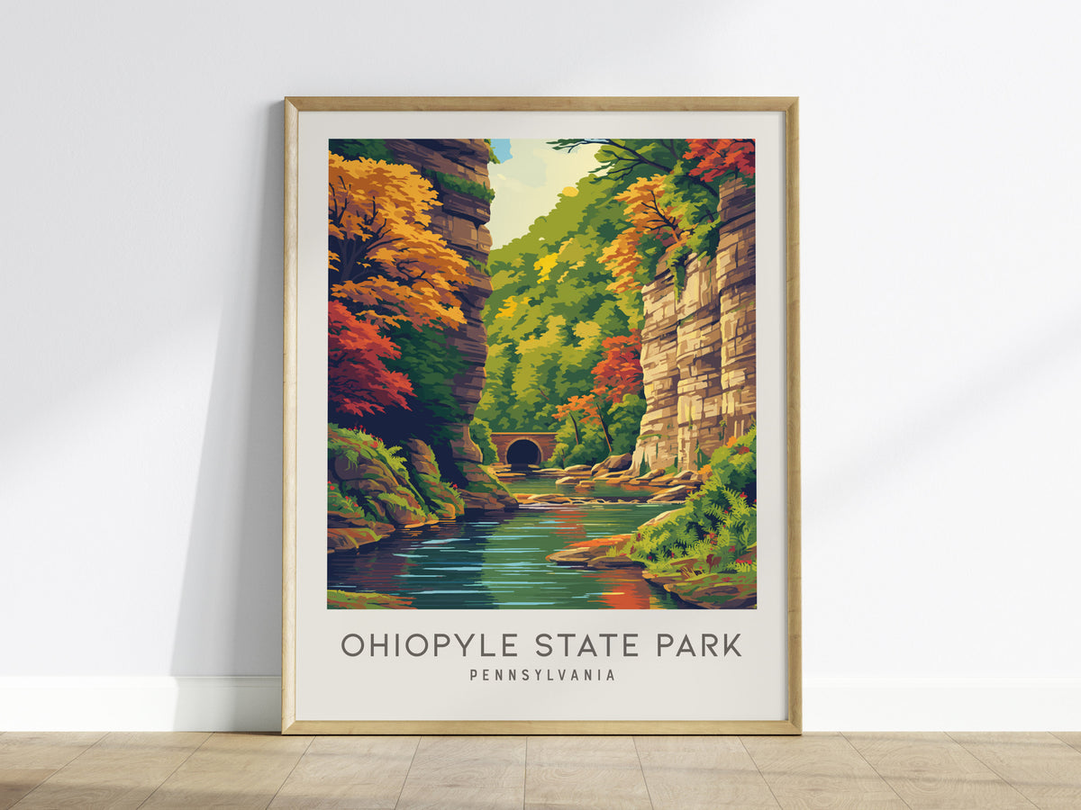 Ohiopyle State Park Matte Border Poster | Pennsylvania Destination Print Travel Wall Art — framed wall art