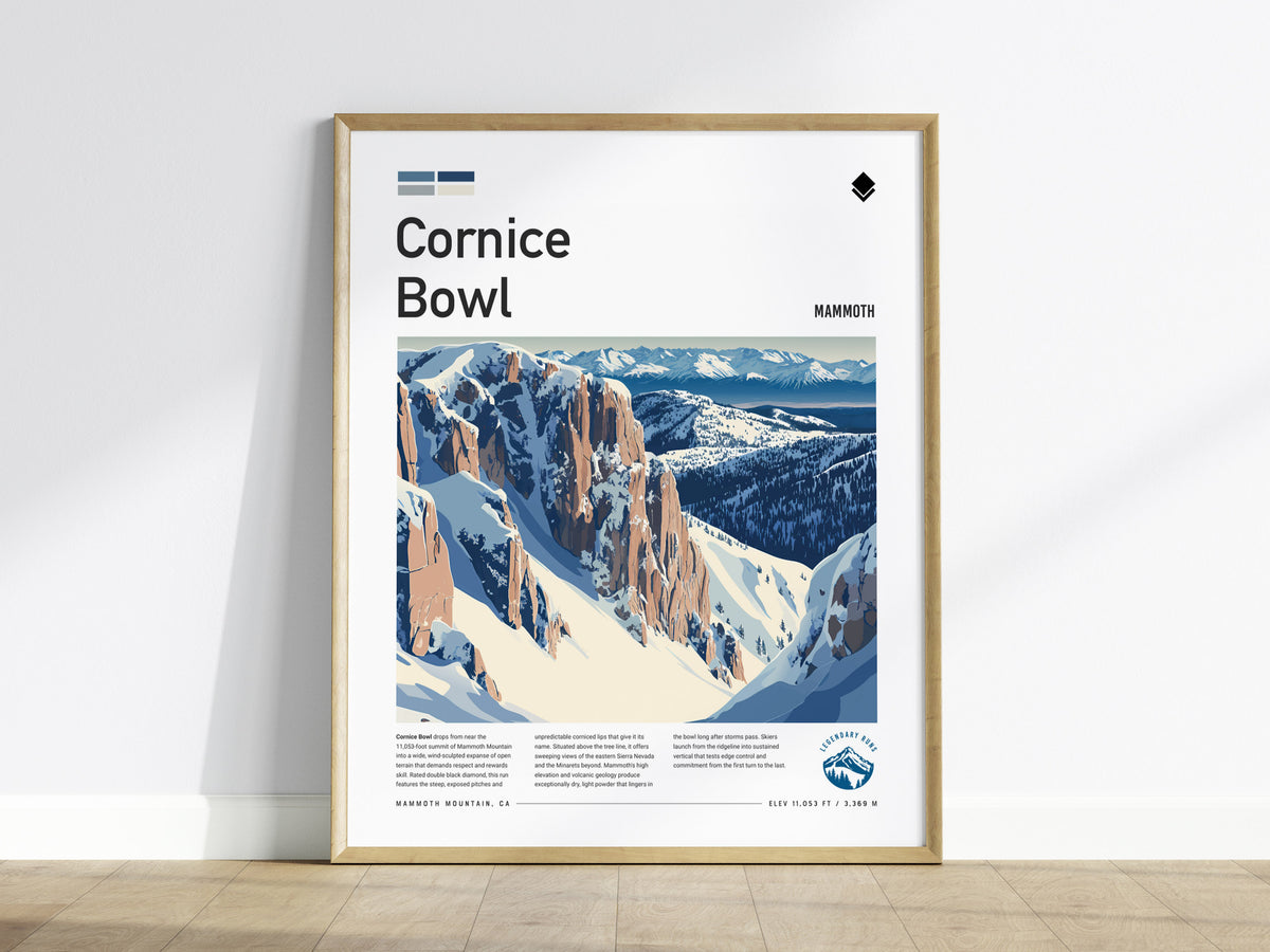 Cornice Bowl, Mammoth Poster | Alpine Print Ski Lodge Decor Wall Art — framed wall art