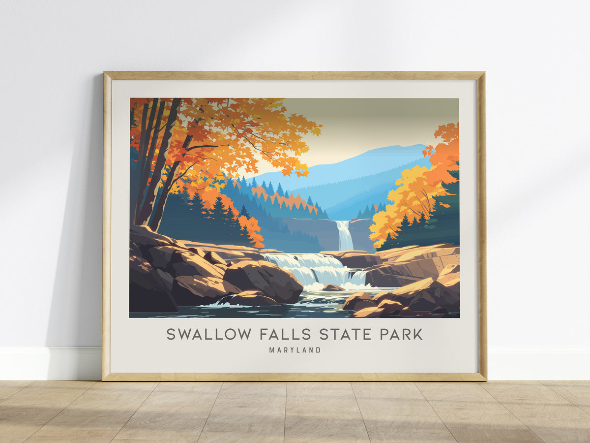 Swallow Falls State Park Landscape Matte Border Poster | Maryland Framed or Unframed Travel Gift — framed wall art