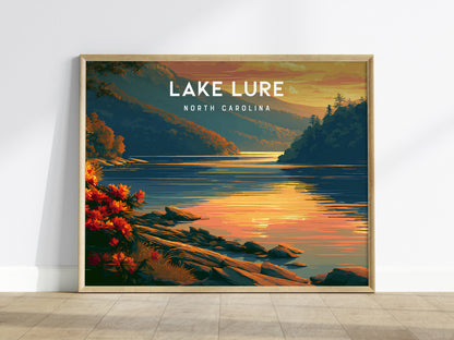 Lake Lure, North Carolina Landscape Poster | Blue Ridge Travel Gift Wall Art — framed wall art