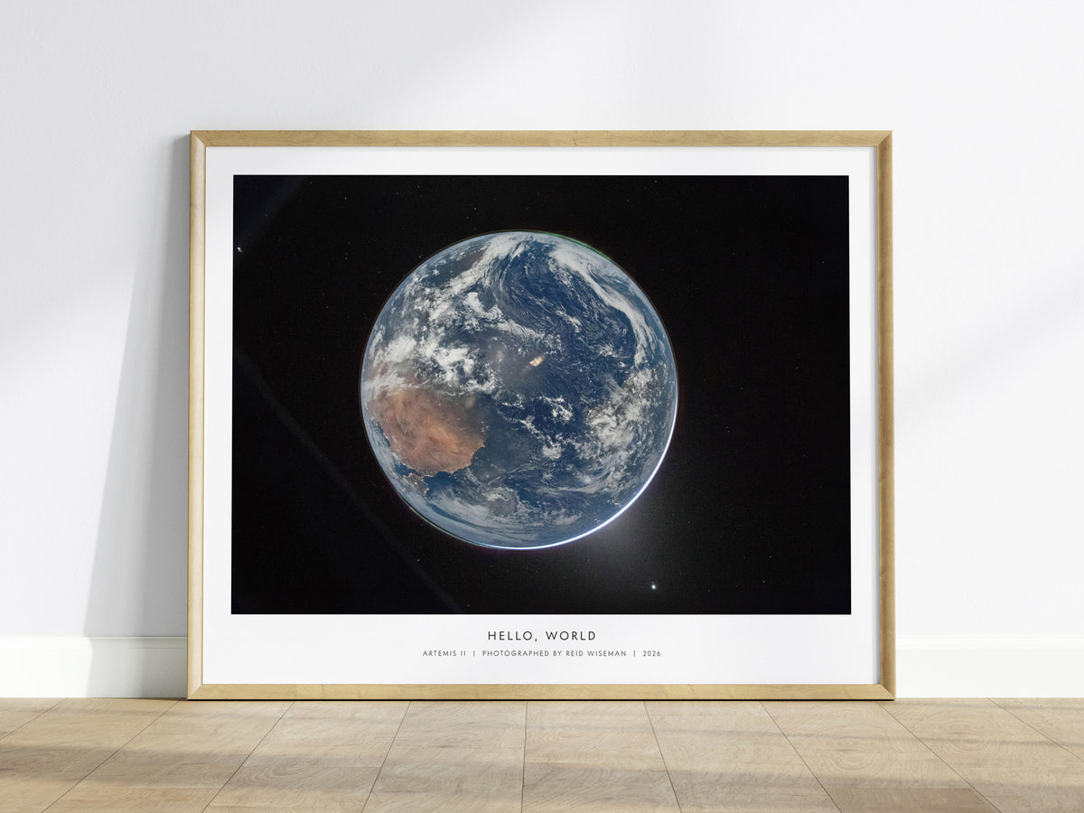 Hello, World Landscape Poster | NASA Artemis II Space Photography Wall Art — framed wall art
