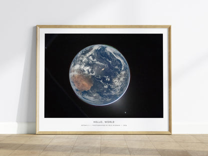 Hello, World Landscape Poster | NASA Artemis II Space Photography Wall Art — framed wall art