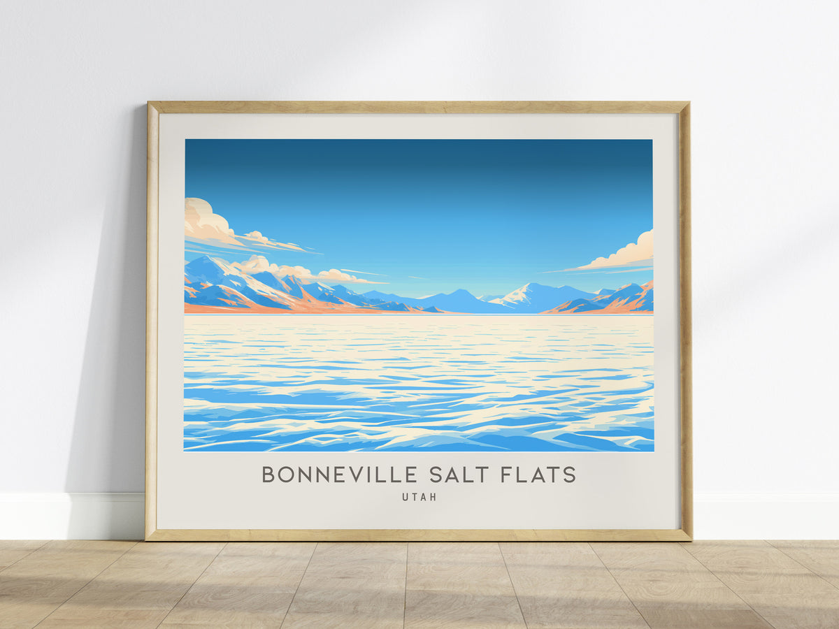 Bonneville Salt Flats Landscape Matte Border Poster | Utah Travel Gift Framed or Unframed — framed wall art