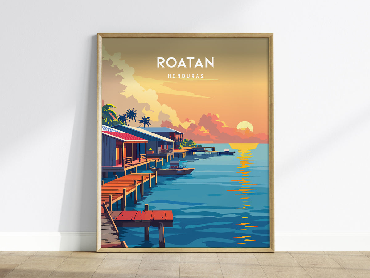Roatan, Honduras Poster | Caribbean Island Coastal Beach Decor Wall Art — framed wall art