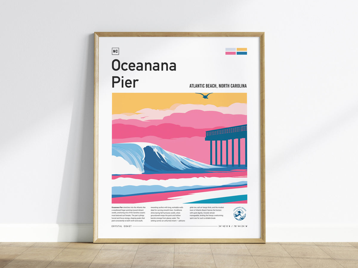 Oceanana Pier, Atlantic Beach, North Carolina Poster | Surf Wall Art & Beach House Decor — framed wall art